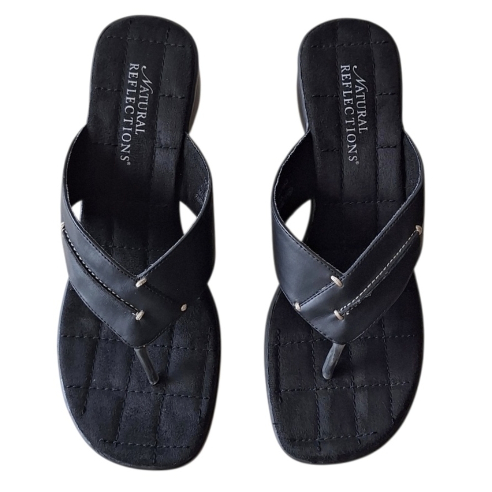 Natural Reflections Black Wedge Sandals Vegan 9 Boho Festival - Picture 4 of 8